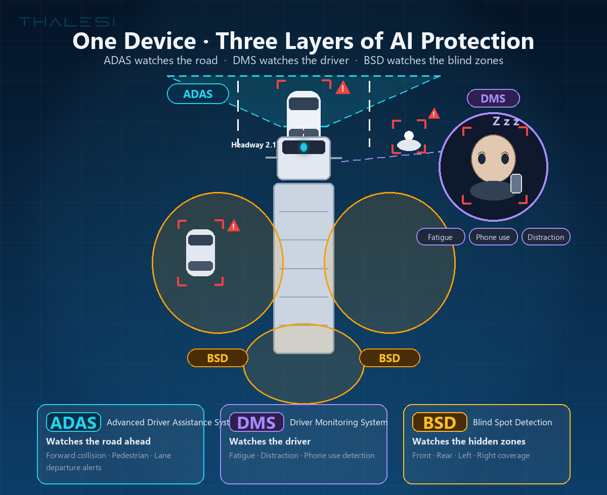 ADAS, DMS and BSD active safety diagram